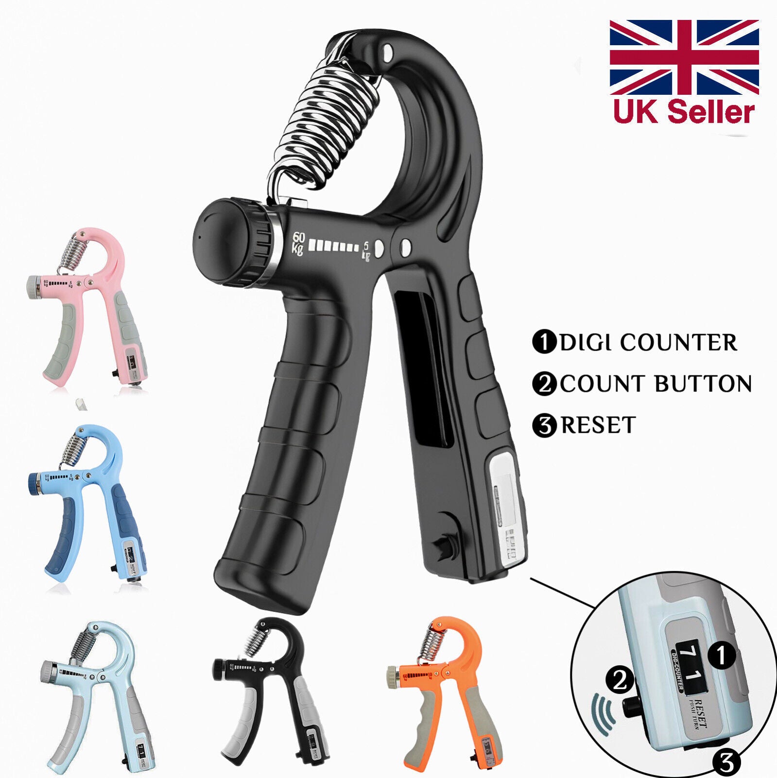 5-60KG Sport Hand Grip Strengthener Adjustable Forearm Trainer Finger Exerciser